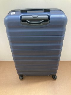 JOHN LEWIS & PARTNERS MEDIUM HARD SHELL STYLE WHEELED SUITCASE IN METALLIC BLUE: LOCATION - BR9