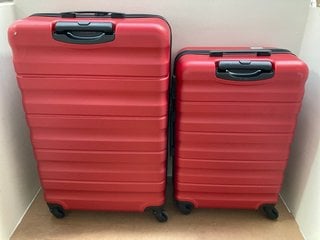 SET OF 2 JOHN LEWIS & PARTNERS HARD SHELL STYLE WHEELED SUITCASES IN METALLIC RED FINISH : SIZES LARGE AND MEDIUM: LOCATION - BR9