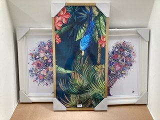 QTY OF ASSORTED JOHN LEWIS & PARTNERS WALL DECOR ITEMS TO INCLUDE TROPICAL BIRDS LARGE RECTANGULAR WALL ART PICTURE IN ANTIQUE GOLD EFFECT FRAME: LOCATION - BR12