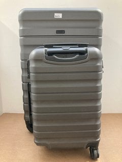 2 X JOHN LEWIS & PARTNERS HARD SHELL STYLE WHEELED SUITCASES IN GUNMETAL : SIZES SMALL AND LARGE: LOCATION - BR12