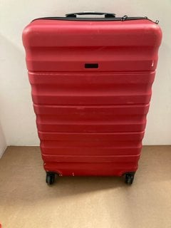 JOHN LEWIS & PARTNERS LARGE HARD SHELL STYLE WHEELED SUITCASE IN METALLIC RED: LOCATION - BR12