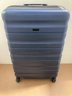 JOHN LEWIS & PARTNERS LARGE HARD SHELL STYLE WHEELED SUITCASE IN METALLIC BLUE: LOCATION - BR12