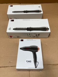 3 X ASSORTED JOHN LEWIS & PARTNERS HAIR STYLING APPLIANCES TO INCLUDE COMPACT LIGHTWEIGHT TRAVEL HAIR DRYER: LOCATION - BR17