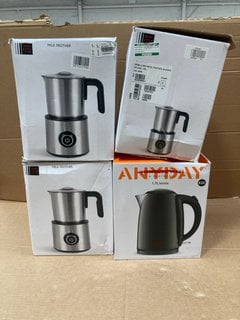 QTY OF ASSORTED JOHN LEWIS & PARTNERS SMALL KITCHEN APPLIANCES TO INCLUDE MILK FROTHER IN STAINLESS STEEL FINISH: LOCATION - BR18