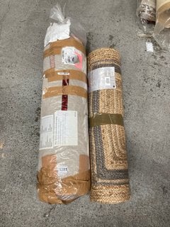 2 X ASSORTED JOHN LEWIS & PARTNERS FLOOR RUGS TO INCLUDE HANDMADE JUTE FLOOR RUG IN NATURAL AND GREY : SIZE 70 X 240CM - RRP £120: LOCATION - BR19