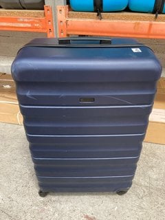 JOHN LEWIS & PARTNERS LARGE HARD SHELL STYLE WHEELED SUITCASE IN METALLIC BLUE: LOCATION - BR23