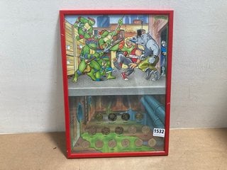 A FRAMED AND GLAZED SET OF TEENAGE MUTANT HERO TURTLES COMMEMORATIVE COINS: LOCATION - AR1