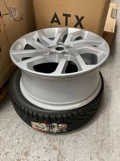 LAND ROVER ALLOY WHEEL IN SILVER 8.5JX20EH2+ TO INCLUDE RIKON SNOW CAR TYRE : SIZE 225/55R17: LOCATION - A4