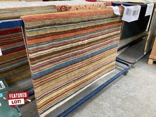 JOHN LEWIS & PARTNERS HANDMADE WOOL FLOOR RUG IN RUSSETT MULTI STRIPE DESIGN : SIZE 180 X 120CM - RRP £200: LOCATION - B4