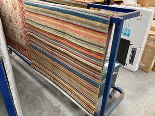 JOHN LEWIS & PARTNERS HANDMADE WOOL FLOOR RUG IN RUSSETT MULTI STRIPE DESIGN : SIZE 180 X 120CM - RRP £200: LOCATION - B4