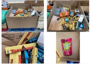 (COLLECTION ONLY) PALLET OF ASSORTED FOOD AND DRINKS ITEMS TO INCLUDE TOBLERONE CHOCOLATE AND REECES OVERLOAD SNACKS - PLEASE NOTE SOME ITEMS MAY BE PAST BBE: LOCATION - A5