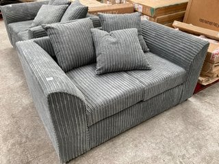 FABRIC 2 SEATER LOW BACK SCATTER CUSHION SOFA IN GREY: LOCATION - A9