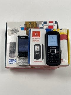 NOKIA 6303 CLASSIC + VODAFONE 340 MOBILE PHONES IN BLACK: MODEL NO RM-443 (WITH BOXES, CHARGING CABLES, EARPHONES & CAR CHARGING CABLE) [JPTM124130]