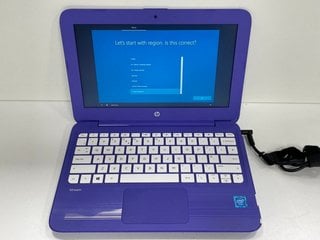 HP STREAM 32 GB LAPTOP: MODEL NO 11-Y051SA (UNIT ONLY, CHARGER CABLE USED FOR DEMONSTRATION PURPOSES ONLY. NOT INCLUDED) INTEL CELERON N3060 @ 1.60GHZ, 4 GB RAM, 11.6" SCREEN, INTEL HD GRAPHICS [JPTM