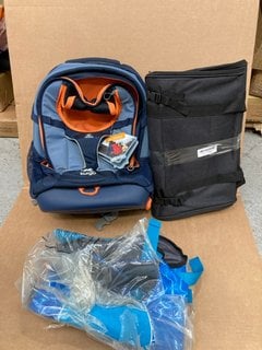 3 X ASSORTED BAG ITEMS TO INCLUDE KURGO G - TRAIN K9 BACKPACK IN NAVY/ORANGE: LOCATION - D6