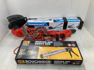 3 X ASSORTED TOOL ITEMS TO INCLUDE SILVER LINE PIPE BENDER AND GUIDE HEAVY DUTY 745MM AND ROUGHNECK MORTAR AND GROUT GUN: LOCATION - D6