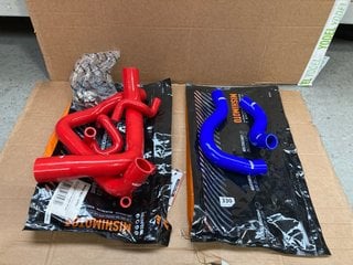 MISHIMOTO 86 - 93 GT/COBRA FORD MUSTANG SILICONE HOSE KIT IN RED TO INCLUDE MISHIMOTO HONDA CIVIC SILICONE RADIATOR HOSE KIT 2002 - 2005 IN BLUE COMBINED RRP - £248: LOCATION - D16