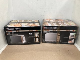 2 X ASSORTED RUSSELL HOBBS SCANDI AND COMPACT DIGITAL MICROWAVES: LOCATION - C9