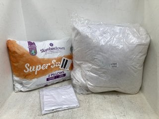 3 X ASSORTED BED ITEMS TO INCLUDE SLUMBERDOWN SUPER SUPPORT 2 PACK OF PILLOWS: LOCATION - C4