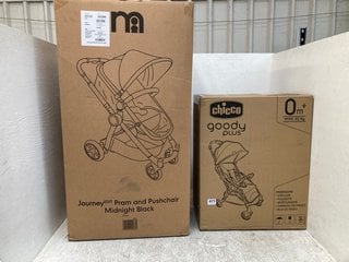 CHICCO GOODY PLUS CHILDRENS STROLLER TO INCLUDE MOTHERCARE JOURNEY EDIT CHILDRENS PRAM AND PUSHCHAIR IN MIDNIGHT BLACK RRP - £150: LOCATION - B1