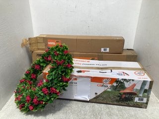 4 X ASSORTED ITEMS TO INCLUDE GARDEN PAL 18V CORDLESS HEDGE TRIMMER AND YARD FORCE 20V CORDLESS POWER TILLER: LOCATION - B11