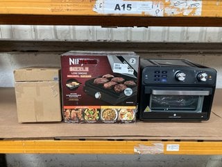 3 X ASSORTED APPLIANCES TO INCLUDE COOK ESSENTIALS DUAL DRAWER AIR FRYER , NINJA SIZZLE GRILL AND FLAT PLATE: LOCATION - B17