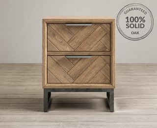 HERRINGBONE SOLID OAK 2 DRAWER BEDSIDE CHEST - RRP £219: LOCATION - C6