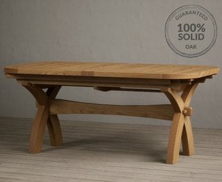 OLYMPIA/ATLAS/STONELEIGH X CROSS LEG DOUBLE EXTENSION TABLE - NATURAL - RRP £899: LOCATION - B8