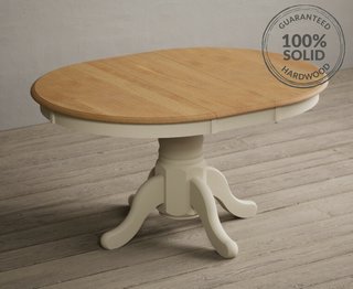 HERTFORD/WHATLEY 100CM EXT ROUND PEDESTAL TABLE OAK/CREAM - RRP £549: LOCATION - B8