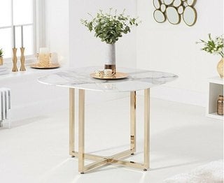 ABINGDON/ANNA/ALGARVE GOLD - WHITE MARBLE DINING TABLE - RRP £449: LOCATION - B8