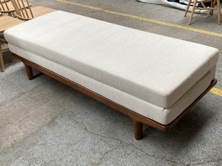 LOAF.COM TIP TOP DAYBED IN DARK WOOD & NATURAL CUSHIONS RRP - £1295: LOCATION - C1 (KERBSIDE PALLET DELIVERY)