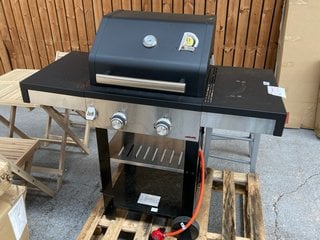 JOHN LEWIS & PARTNERS 2 BURNER HYBRID BBQ IN BLACK AND STAINLESS STEEL - RRP £299: LOCATION - D3 (KERBSIDE PALLET DELIVERY)