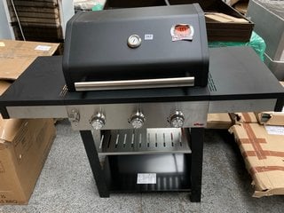 JOHN LEWIS & PARTNERS 3 BURNER HYBRID BBQ IN BLACK AND STAINLESS STEEL - RRP £222: LOCATION - D3 (KERBSIDE PALLET DELIVERY)