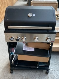 JOHN LEWIS & PARTNERS 4 BURNER HYBRID BBQ IN BLACK AND STAINLESS STEEL FINISH - RRP £498: LOCATION - D3 (KERBSIDE PALLET DELIVERY)