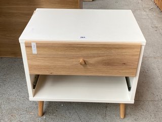 JOHN LEWIS & PARTNERS WIDE BEDSIDE TABLE IN WHITE AND OAK FINISH: LOCATION - D3