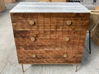 JOHN LEWIS & PARTNERS TRINITY 3 DRAWER CHEST IN WALNUT AND WHITE MARBLE FINISH - RRP £698: LOCATION - D3