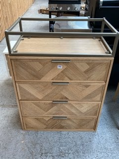 JOHN LEWIS & PARTNERS ESTATE 4 DRAWER CHEST IN OAK AND BRASS: LOCATION - D3