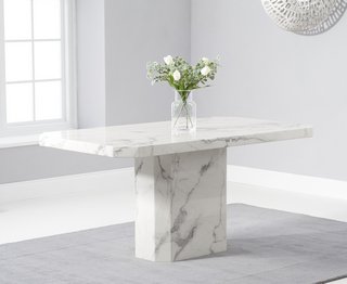 BELLE 160CM WHITE MARBLE DINING TABLE - RRP £699: LOCATION - B8 (KERBSIDE PALLET DELIVERY)