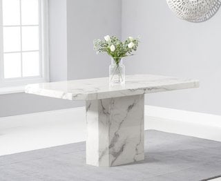 BELLE 160CM WHITE MARBLE DINING TABLE - RRP £699: LOCATION - A8 (KERBSIDE PALLET DELIVERY)