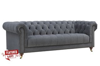 BUCKINGHAM 3.5 SEATER SOFA IN PEWTER WITH OAK FEET & PEWTER STUDS - RRP £1749: LOCATION - D1