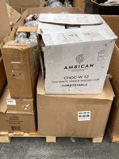 PALLET OF ASSORTED ITEMS TO INCLUDE 12OZ SINGLE WALL CUPS: LOCATION - A8 (KERBSIDE PALLET DELIVERY)