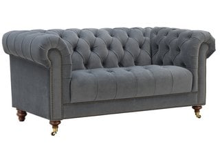 BUCKINGHAM 2 SEATER SOFA IN PEWTER WITH OAK FEET & PEWTER STUDS - RRP £1499: LOCATION - D1