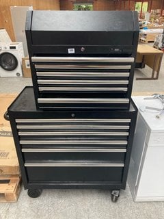 6 DRAWER LIFT TOP TOOL CHEST IN BLACK TO INCLUDE 6 DRAWER WHEELED TOOL CHEST TROLLEY IN BLACK: LOCATION - A3