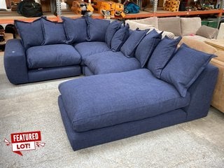 LOAF.COM WODGE LARGE MODULAR STYLE CHAISE END CORNER SOFA IN MIDNIGHT BLUE FABRIC - RRP £4195: LOCATION - C1