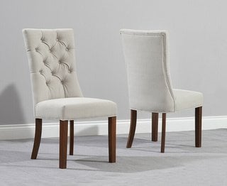 FRANCOIS DINING CHAIR DARK OAK/CREAM FABRIC - PAIRS - RRP £460: LOCATION - C6