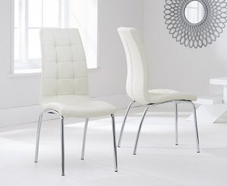 JP - CADIZ/CALIFORNIA/CALGARY DINING CHAIR CREAM FAUX LEATHER (PAIRS) - RRP £250: LOCATION - C6