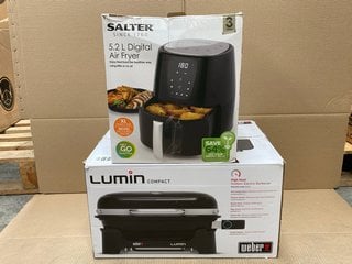 SALTER 5.2L DIGITAL AIR FRYER TO INCLUDE WEBER LUMIN COMPACT OUTDOOR ELECTRIC BBQ: LOCATION - AR12