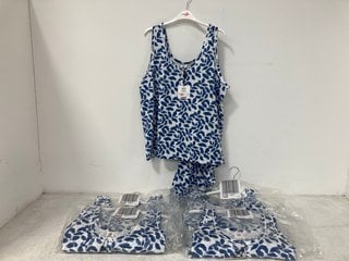 5 X JOHN LEWIS & PARTNERS INES VEST CROP PYJAMAS IN BLUE 4 X SIZE: 18 1 X SIZE: 14: LOCATION - BR3