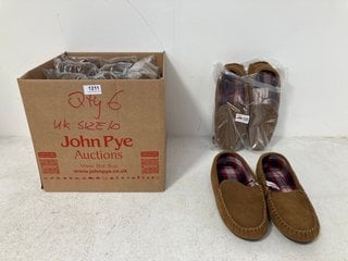 6 X JOHN LEWIS & PARTNERS TARTAN LINED SLIPPERS IN CHESTNUT SIZE: UK 10: LOCATION - BR3