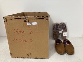 8 X JOHN LEWIS & PARTNERS TARTAN LINED SLIPPERS IN CHESTNUT SIZE: UK 10: LOCATION - BR3